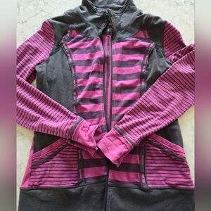 Women's Prana Magenta and Gray Striped Zip Up